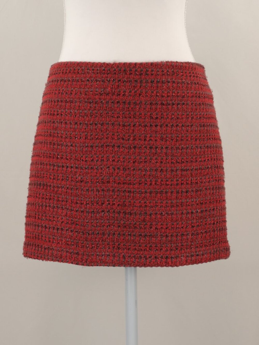 Alice + Olivia Elana Red Metallic Tweed Mini Skirt, Red, US 0